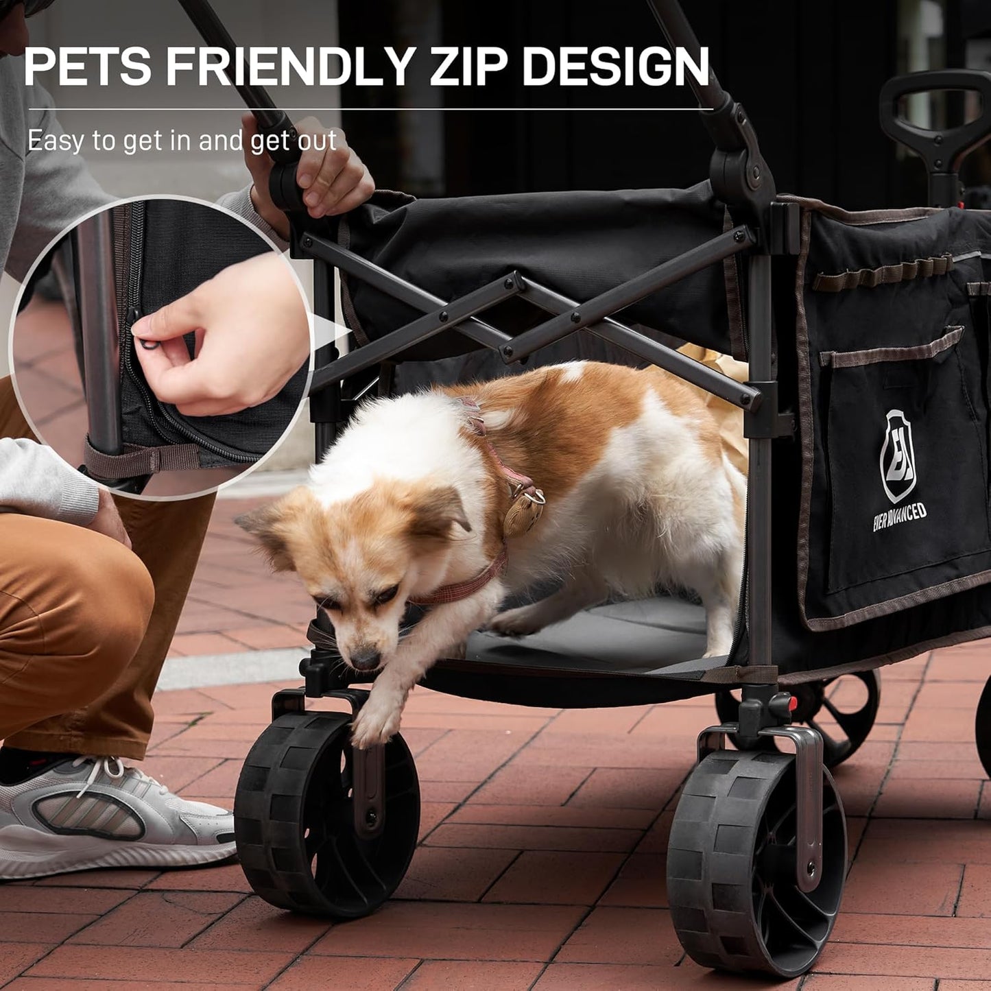 EVER ADVANCED Folding Push Wagon with Brakes, Portable Shopping Cart, Collapsible Wagon Cart with All-Terrain Big Wheels for Camping, Beach, Sports