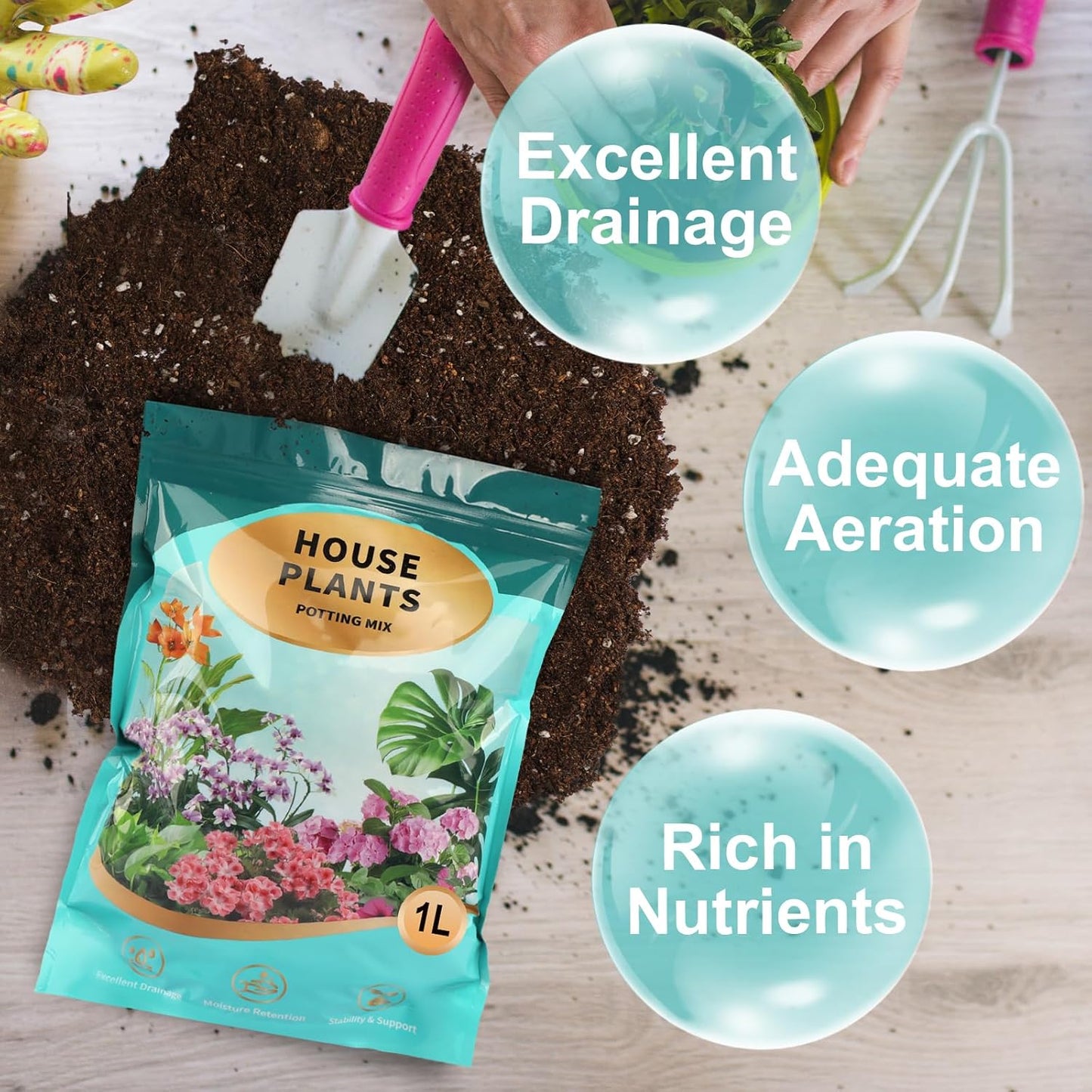 Potting Soil Mix 1qt for Indoor Plants, Organic Houseplant Soil Well Draining Dirt Ready to Use, Fit for House Plant Like Pothos, Philodendron, Monstera, African Violet