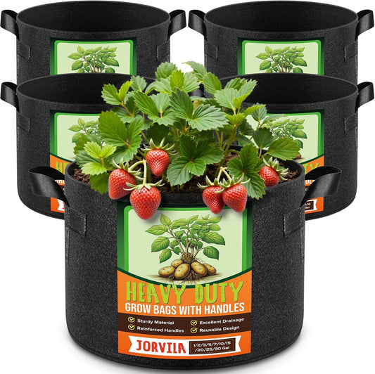 5 Pack 1 Gallon Grow Bags, Thickened Nonwoven Fabric Planter Pots with Handles, Heavy Duty 300G Garden Pots for Tomato, Potato and Vegetable
