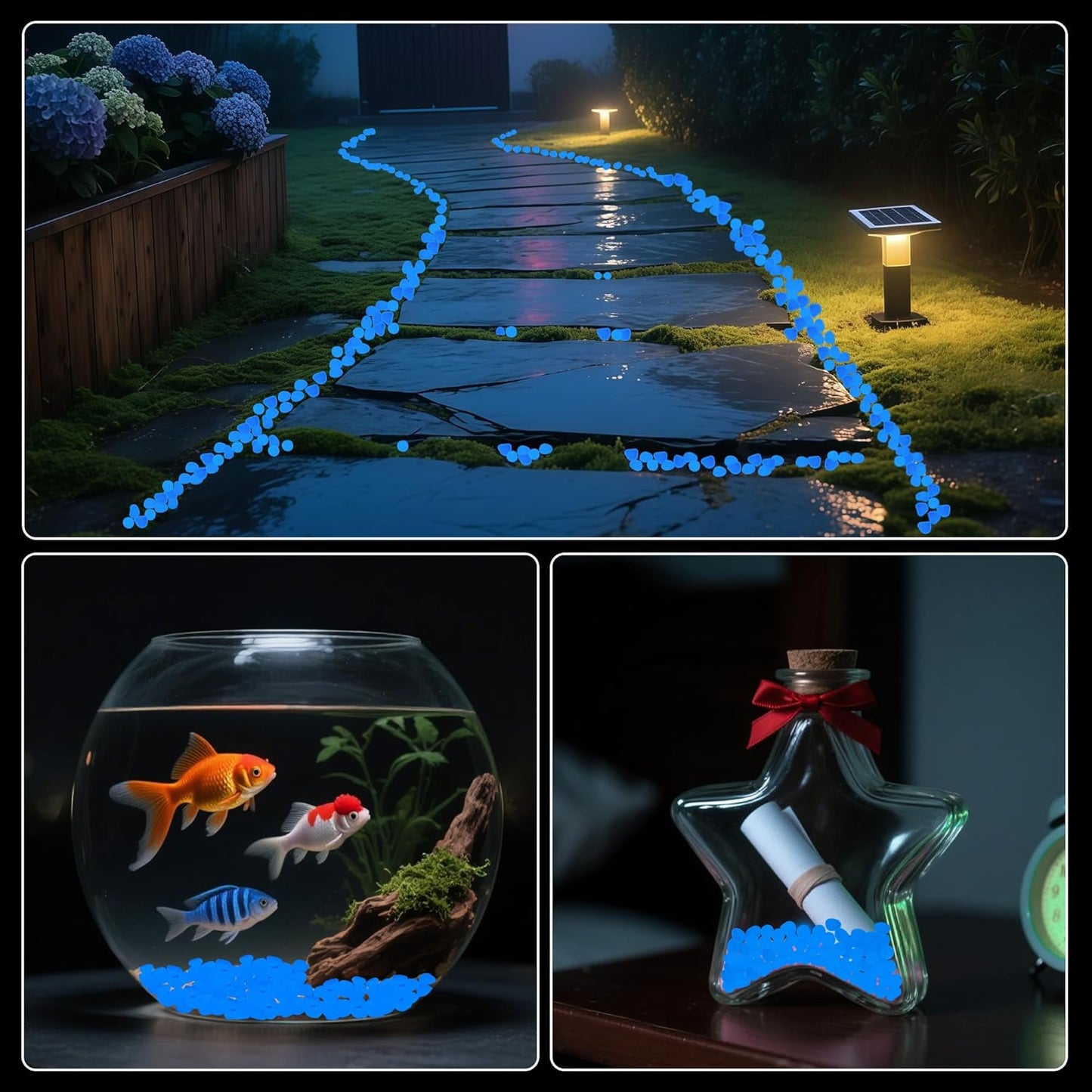 Glow in The Dark Rocks Outdoor Garden Pebbles Stones, 2.2Lbs Blue Fish Tank Glow Rocks Resin Glowing Pebbles for Garden/Aquarium/Planter/Walkway/Driveway