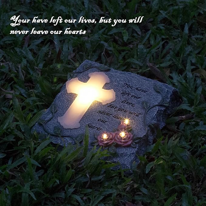 Cross Solar Lights Outdoor Garden Memorial Stepping Stone, IP65 Waterproof is Used for Walls or Lawns, A Touching Memorial Gift & Condolence Gifts Grave Decorations for Cemetery