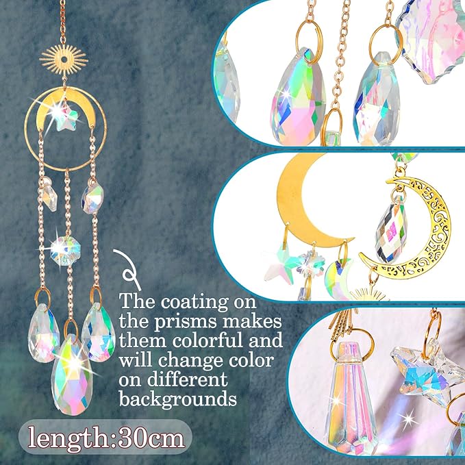 Maitys 10 Pcs 6 Pcs Crystal Suncatcher Sun Catchers Indoor Window Hanging Sun Catchers with Light Catcher with Prisms and Agate Slices for Indoor Outdoor Home Garden Wedding Decor (Stylish)