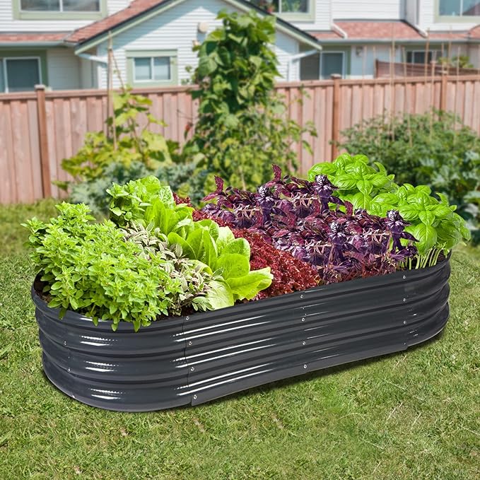 Raised Garden Bed Galvanized Planter Box Outdoor, Rot-Resistant Metal Garden Bed Planter for Vegetables Flower Herb (3- Grey)