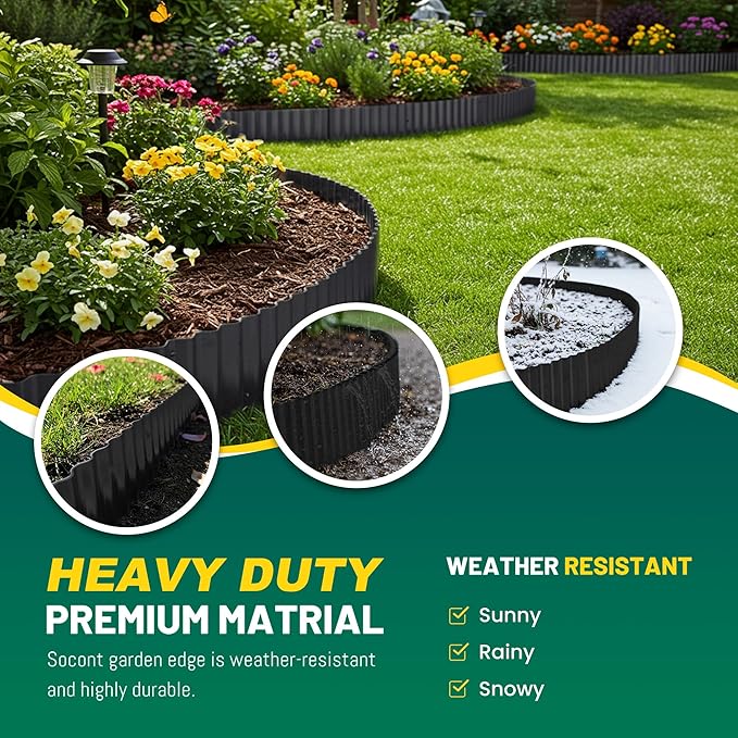 Corrugated Metal Garden Edging, 6"×20Ft Durable Landscape Border for Garden, Lawn, Flower Beds and Paver Edging (Black)