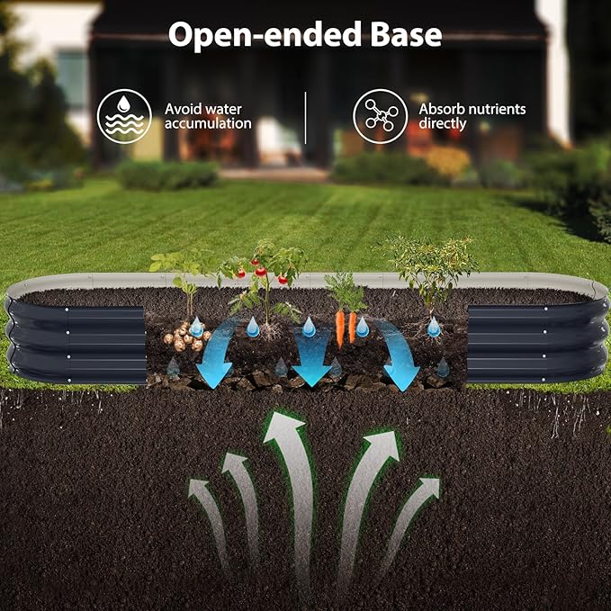 Raised Garden Bed Kit, 8x2x1 ft Galvanized Planter Box Outdoor, Oval Large Metal Raised Beds for Gardening Vegetables Flower Herb (Navy Blue)