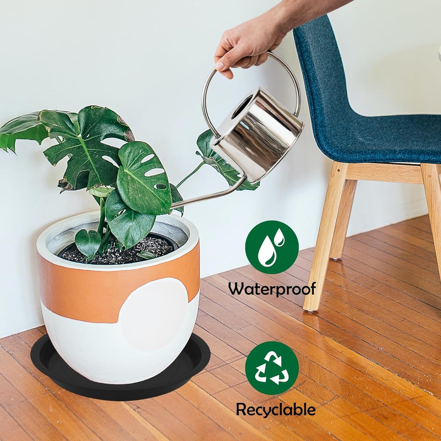 8 Pack 16 Inch Round Plant Saucers for Less 14Inch Pot Indoors Outdoors Plant Trays for Pots Planter Saucer Plastic Plant Drip Tray Flower Planter Water Tray for Potted Plants(Black, 16"(8pcs))