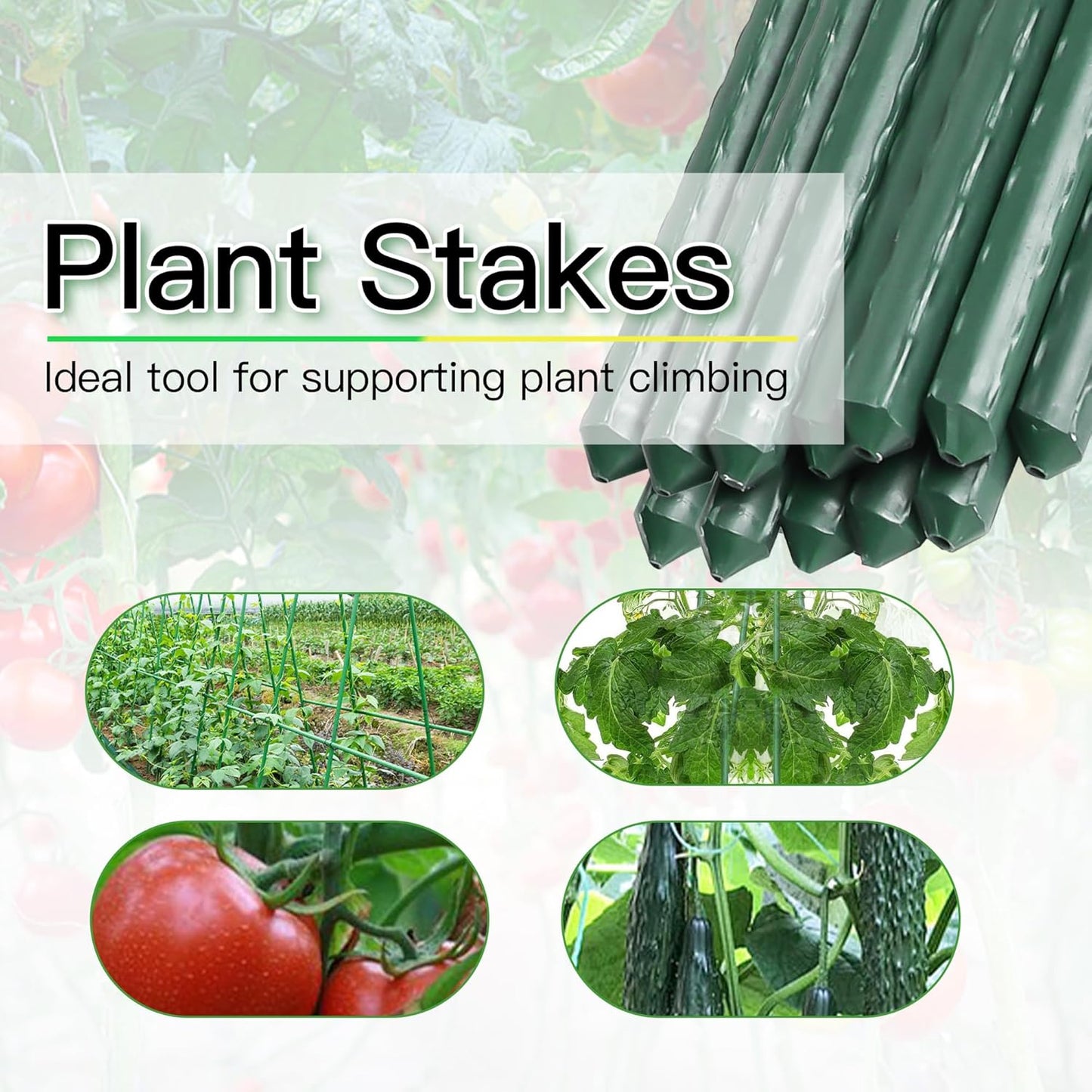 Garden Stakes 24 Inch, 2ft Metal Plant Stakes 30 Pack for Gardening and Farm, Plastic Coated Plant Support for Tomato, Cucumber, Bean, Flower, Potted More Climbing Plants