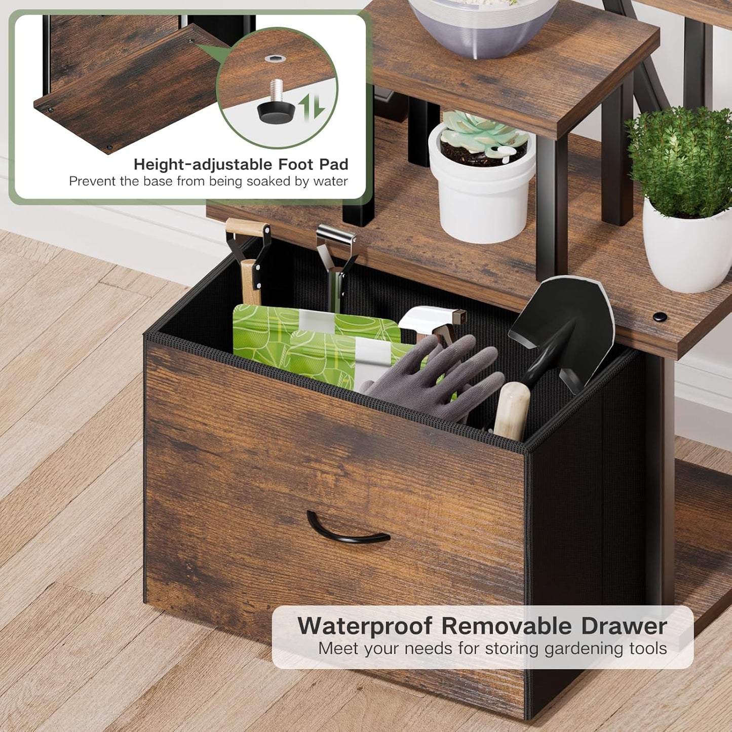 Plant Stand with Grow Light - 9 Tiered Plant Stand Indoor with Storage Drawer for Indoor Plants, 65" Tall Plant Shelf with Grow Light, Curved Corner Plant Shelf Indoor for Living Room, Patio Decor