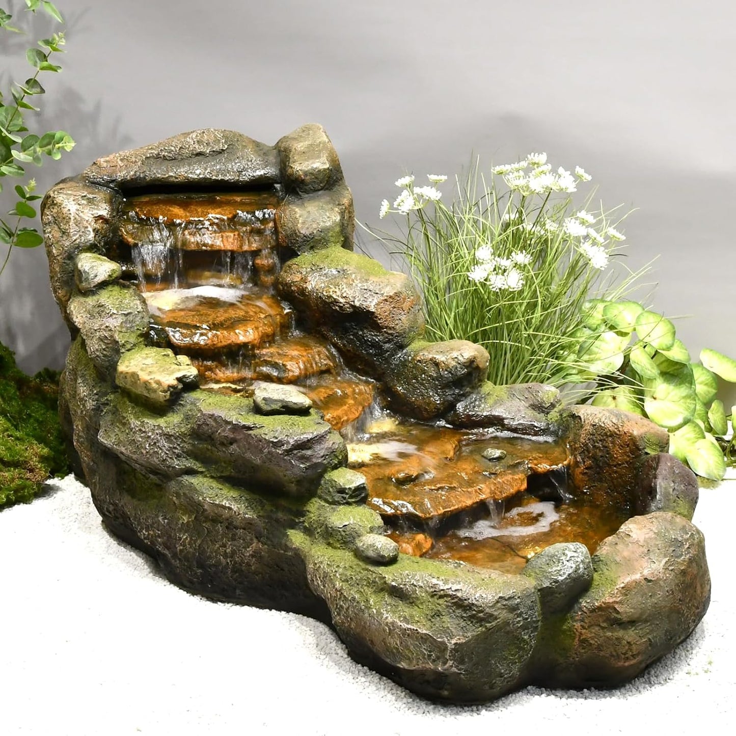 42.1" L Garden Water Fountain Outdoor, Floor Standing Mutiply Tiered Rock Outdoor Fountains with LED Lights and Pumps for Garden, Backyard, Porch, Patio and Home Art Decor