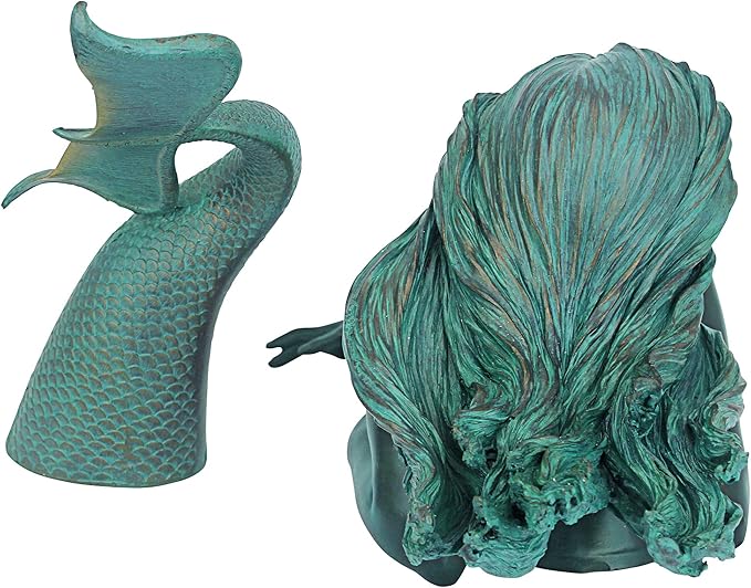 Design Toscano Meara the Mermaid Swimmer Indoor/Outdoor Garden Statue for Patio, Pool or Lawn, 16 Inches Wide, 7 Inches Deep, 7 Inches High, Handcast Polyresin, Green Verdigris Finish