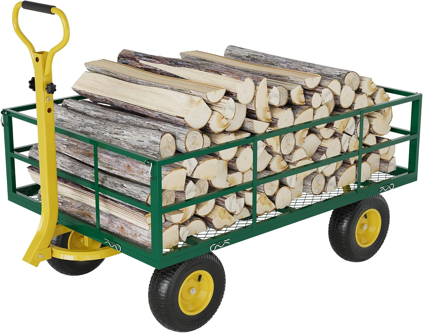 3-in-1 Heavy-Duty Steel Garden Cart, 1200 Lbs Garden Wagon, with 13 Inch All-Terrain Tires and Removable Mesh Side Panels, 180° Rotating Handle, Metal Utility Yard Trailer, Outdoor Gardens Wagon Cart