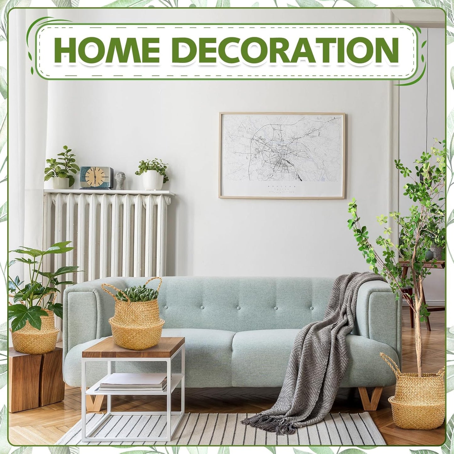 Qunclay Woven Seagrass Baskets Belly Basket Folding Boho Natural Plant Pot with Handles Round Decorative Wicker Large Indoor Planter for Home Outdoor Tree Planters Decor(12 x 11 Inch, 4 Pcs)