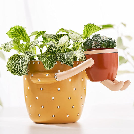 VIRTUNE Adorable Plant Pots. 5" Flower Pot & 2" Small Pot with Drainage. Gifts for Plant Lovers, Small Plant Pots, Cute Pots for Plants (Mustard)