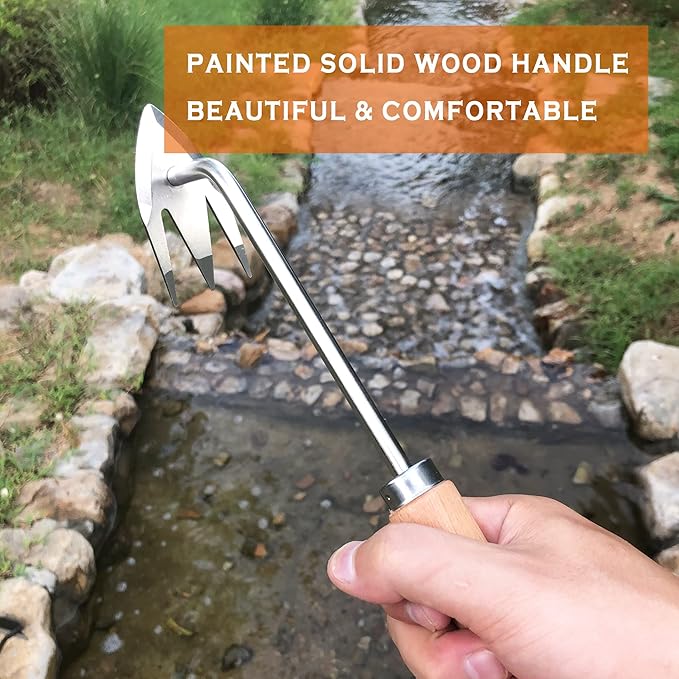 SHANFEEK Weed Puller with M-Shape Claw Weeding Artifact Uprooting Weeding Tool Dandelion Puller Tool Gardening Hand Tools Weed Remover Tool for Yard with Hard Solid Wood Handle(M-Type)