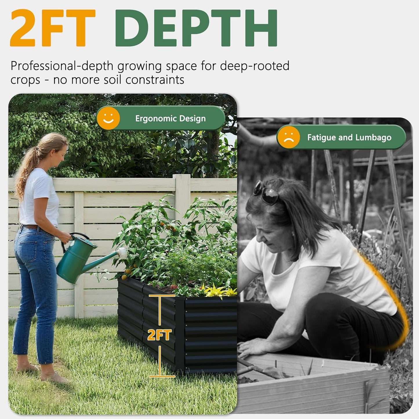 FOOWIN 4pcs 6x3x2ft Galvanized Raised Garden Bed, Planter Raised Garden Boxes Outdoor, Large Metal Raised Beds for Gardening, Garden Bed for Vegetables, Flowers, Herb,269 Gallon Capacity, Black