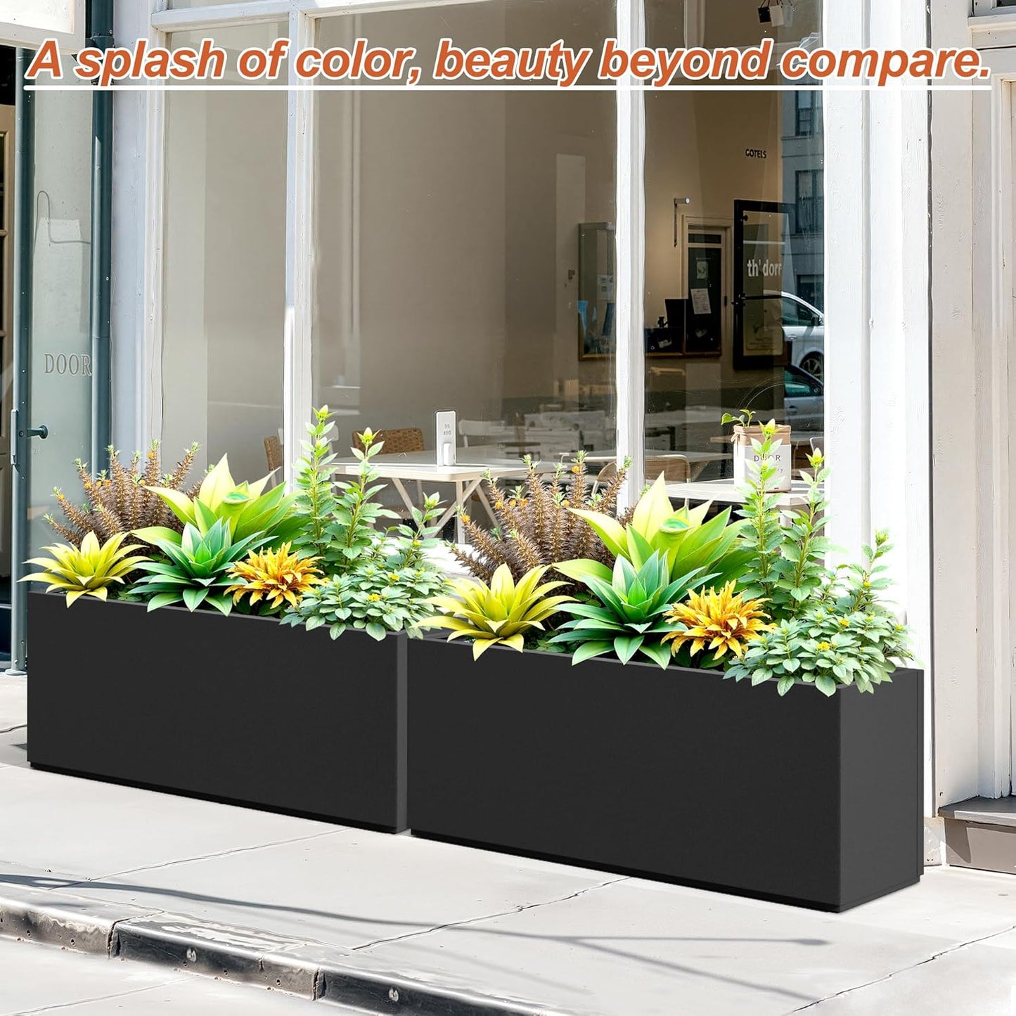 Metal Rectangular Planter for Outdoor Plants, Coated Large Planter Box with Drainage, Outdoor Patio PLanters with Sturdy Thickened Material for Yard, Garden