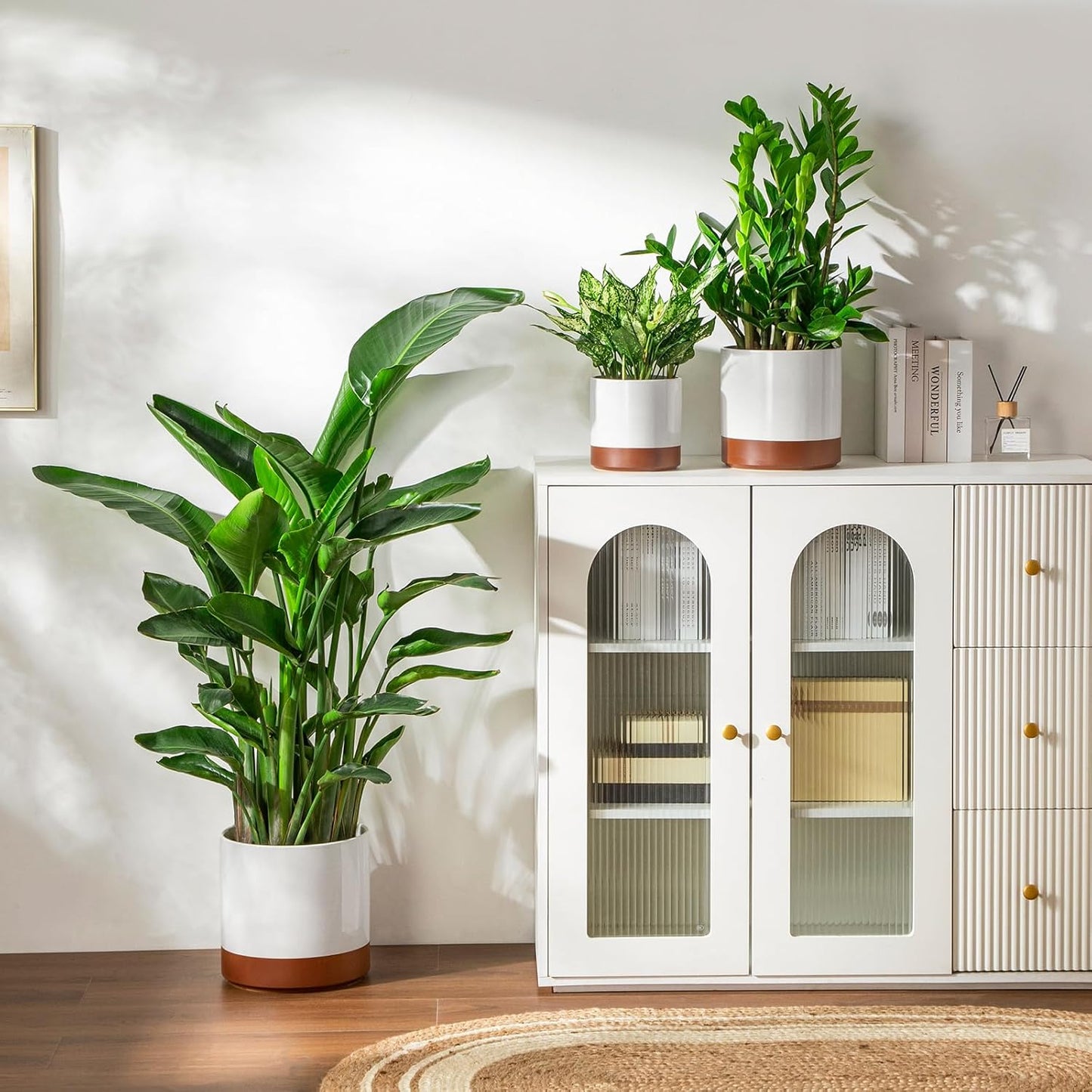 vancasso 6"+8"+10" Ceramic Pot for Plants, Large Outdoor Indoor Planter Pots with Drainage Holes, Set of 3, Khaki