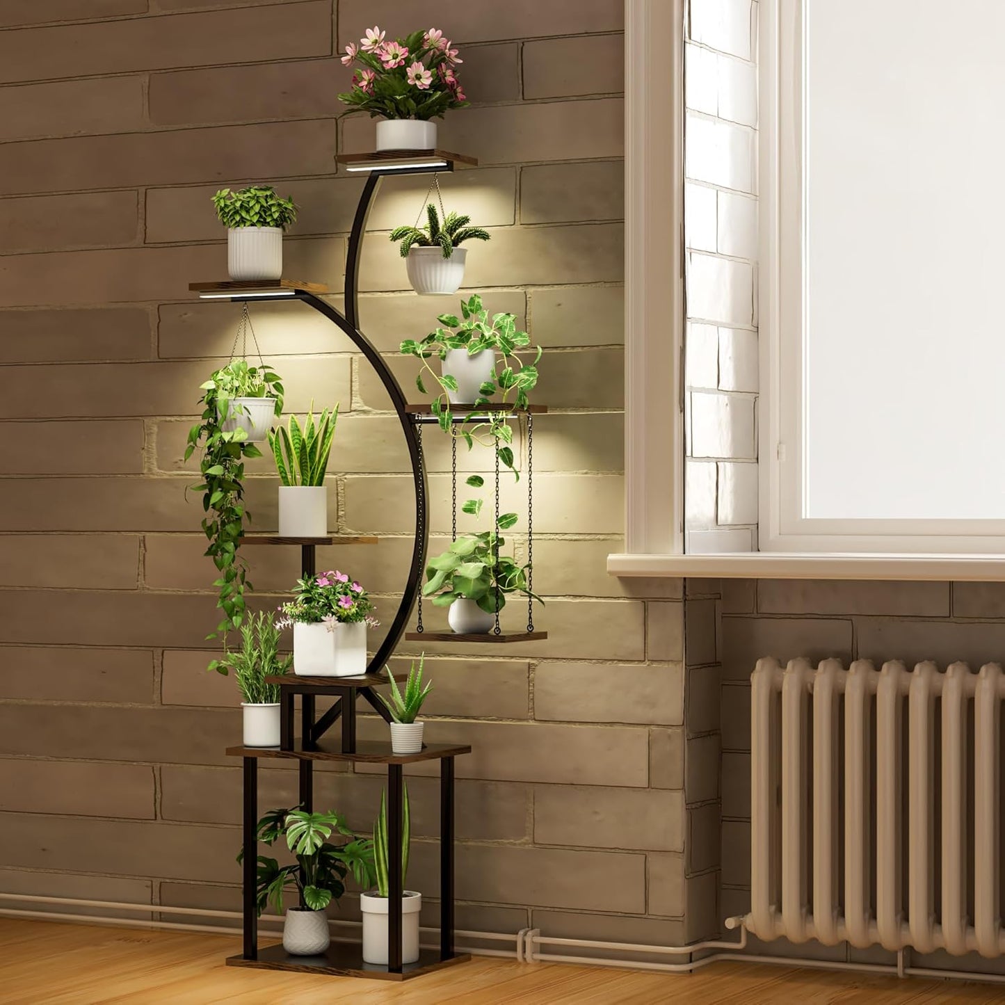 Plant Stand Indoor with Grow Lights, 8 Tiered Corner Plant Shelf, 63" Tall Plant Hanger Indoor for Multiple Plants, Metal Plant Flower Holder, Plant Rack for Display, Patio, Home Decor