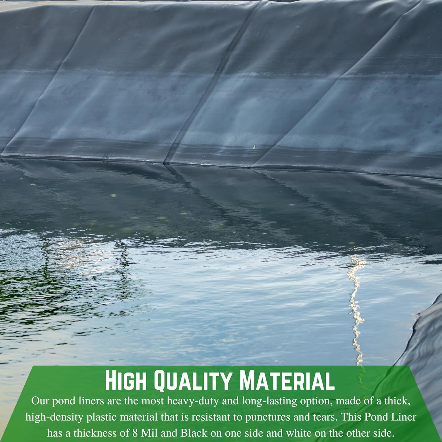 Farm Plastic Supply - 8 Mil Black/White Pond Liner - 8 Mil Fish Pond Liner, Pond Liners for Outdoor Ponds, Koi Ponds, Garden Fountain, Waterfall, Containment Liner (50' x 10')