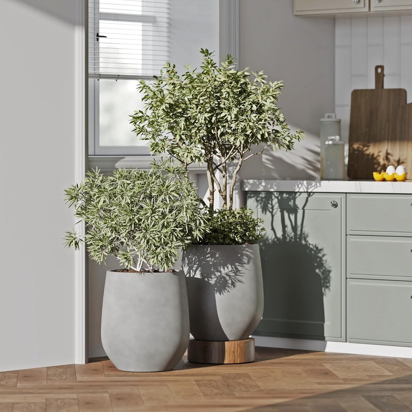 DTY Signature Mount Wilson Lightweight and Durable Modern Fiberstone Tapered Planter for Indoor Outdoor, Drainage Hole & Rubber Plug, Weather Resistant, 11.8" H x 11" Dia, 8" Opening - Small, Gray