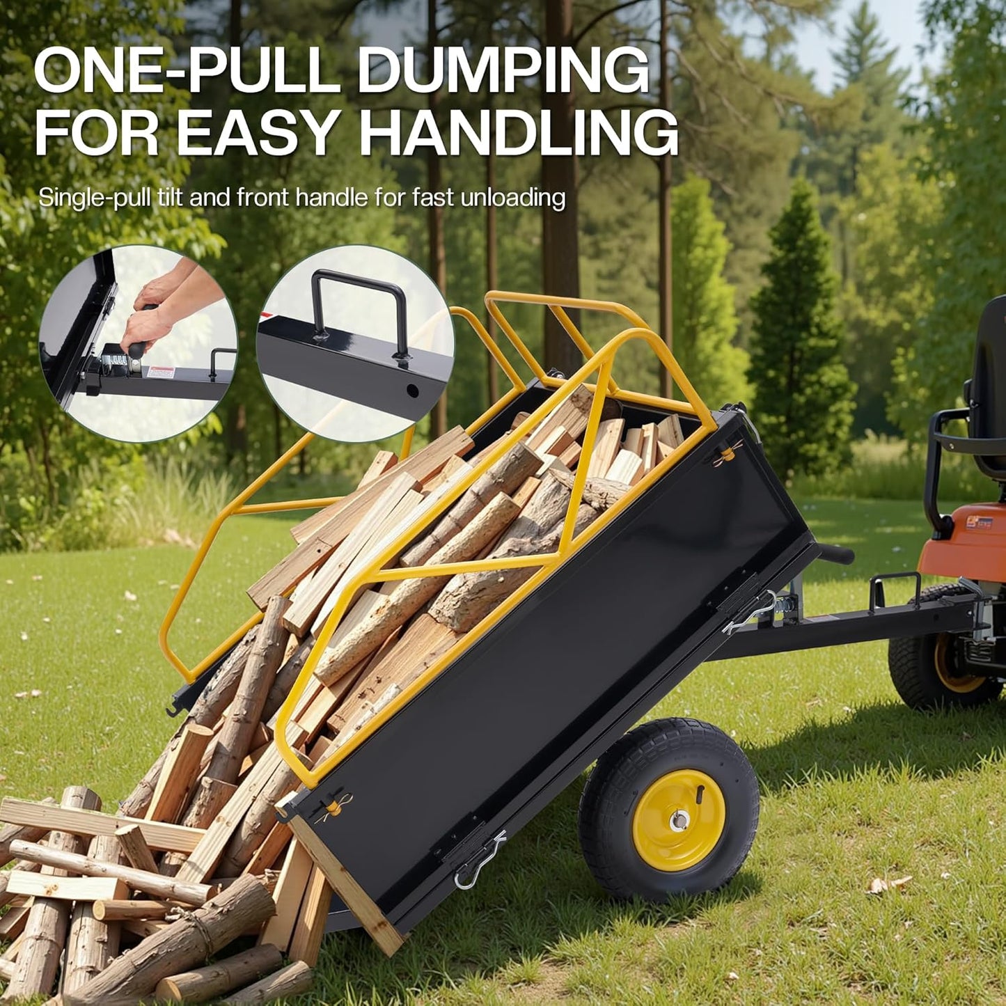 Jocisland Garden Utility Trailer, 500Lbs 12 Cu.Ft ATV UTV Trailer Tow Behind Dump Cart with Removable Sides, Rear Hitch & Convenient Handle, Outdoor Lawn Mower Cart for Tractor