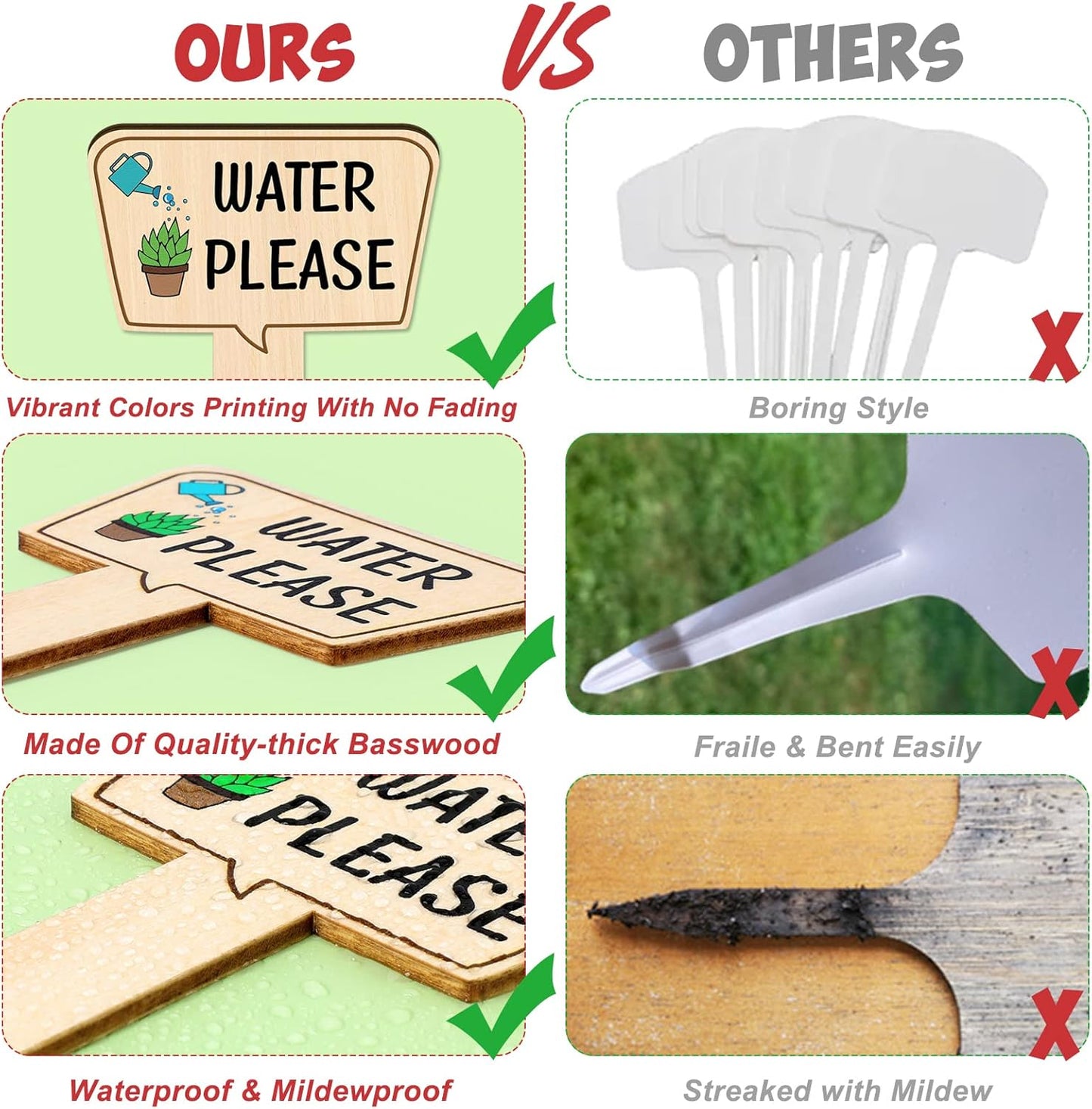 Huray Rayho Funny Wooden Plant Markers for Succulent Flowers Greenery Plants Tags 15-Pack Waterproof Wood Plant Labels Outdoor Indoor Patio Supplies Garden Stakes for Potted Plant Novelty Gifts