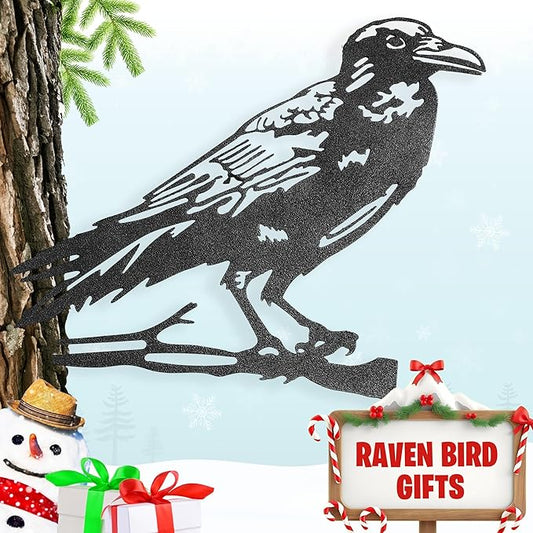 Renovatio Metal Bird Decor – Artistic Raven Silhouette, Metal Garden Ornament, Outdoor Tree Decorations – A Remarkable Yard & Lawn Decor – Raven (Black)