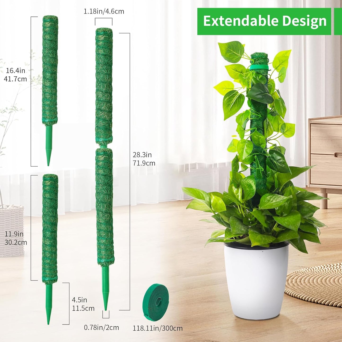 2 Pack Moss Pole, LveSunny 16 Inch Green Stackable Monstera Plant Support, Ideal Moss Poles for Climbing Plants, Moss Pole for Plants Indoor, Plant Support Stakes for Monstera and Potted Plants