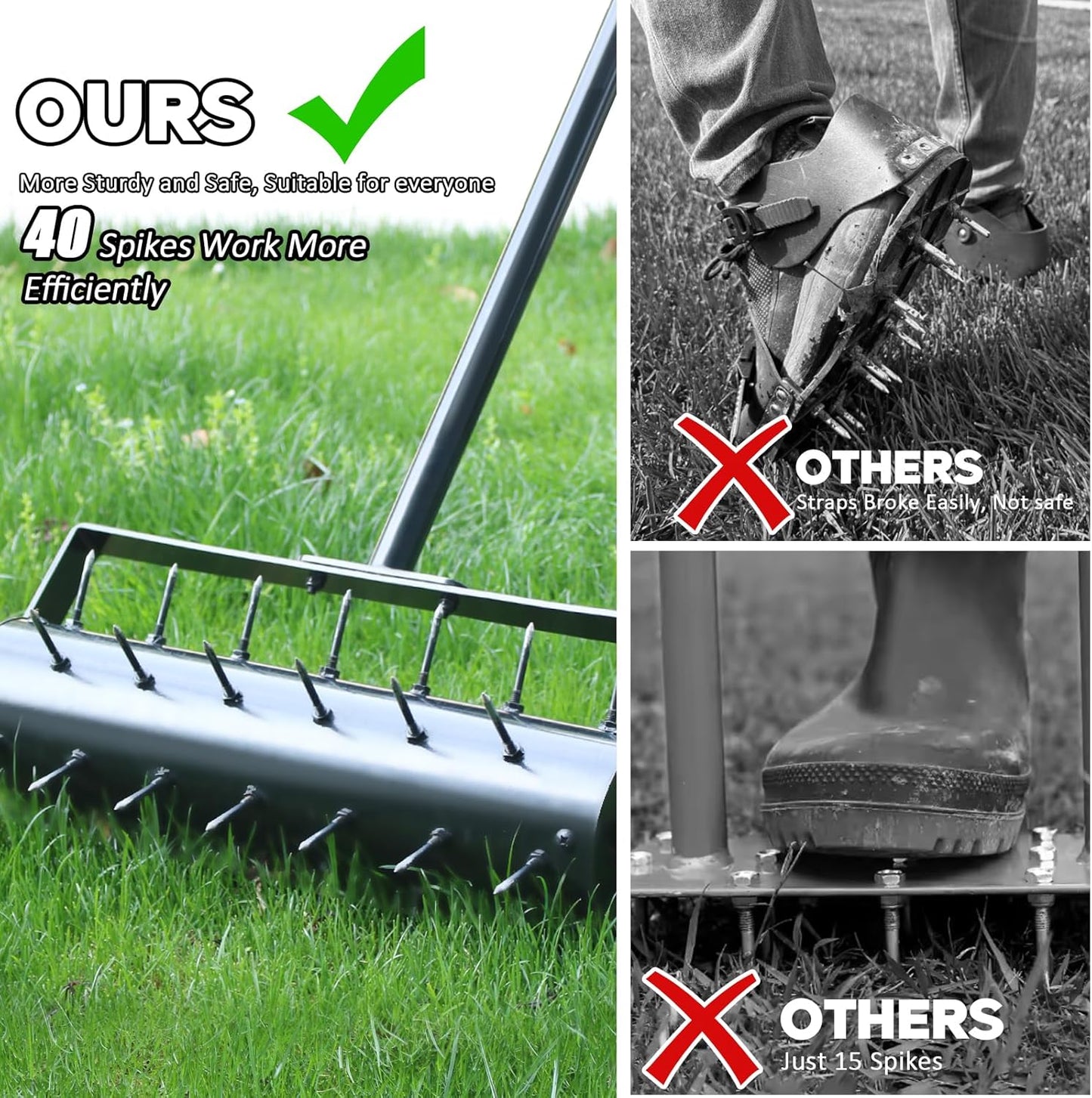 Rolling Lawn Aerator with 42 Spikes, No Assembly Required, Heavy-Duty Manual Lawn Tool for Soil Loosening and Grass Root Growth, Garden Yard Aeration Tool