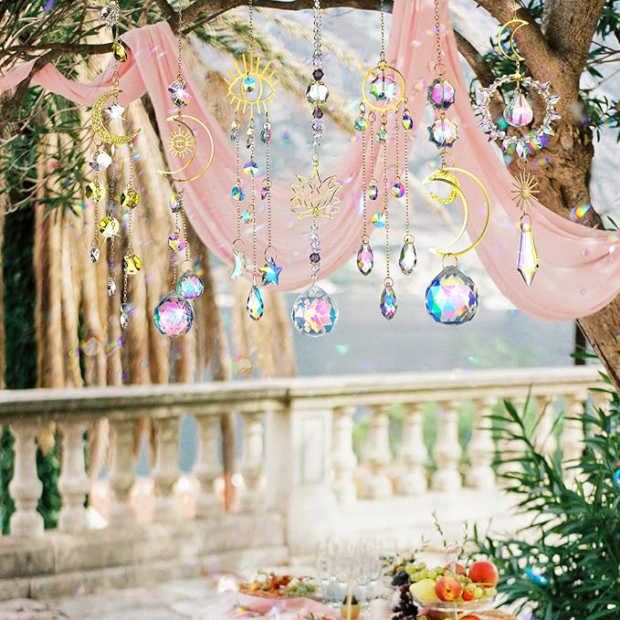 Maitys 7 Pcs Crystal Suncatcher for Window Hanging Sun Catchers with Crystal and Agate Crystal Prisms Decor for Indoor Outdoor Home Party Wedding Decor Hanging Crystals for Decoration (Exquisite)
