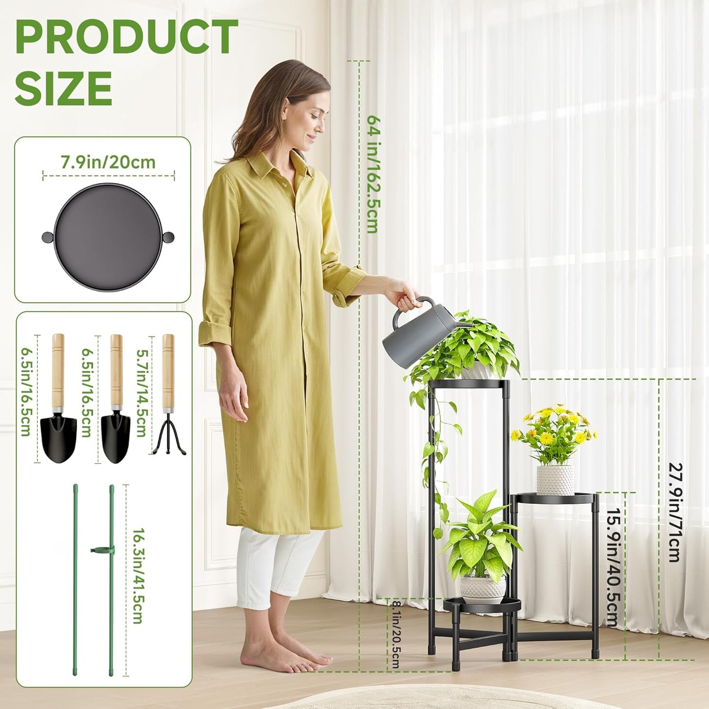 3-Tier Foldable Plant Stand, Corner Display Shelf for Multiple Plants, Indoor Outdoor Rack, Black