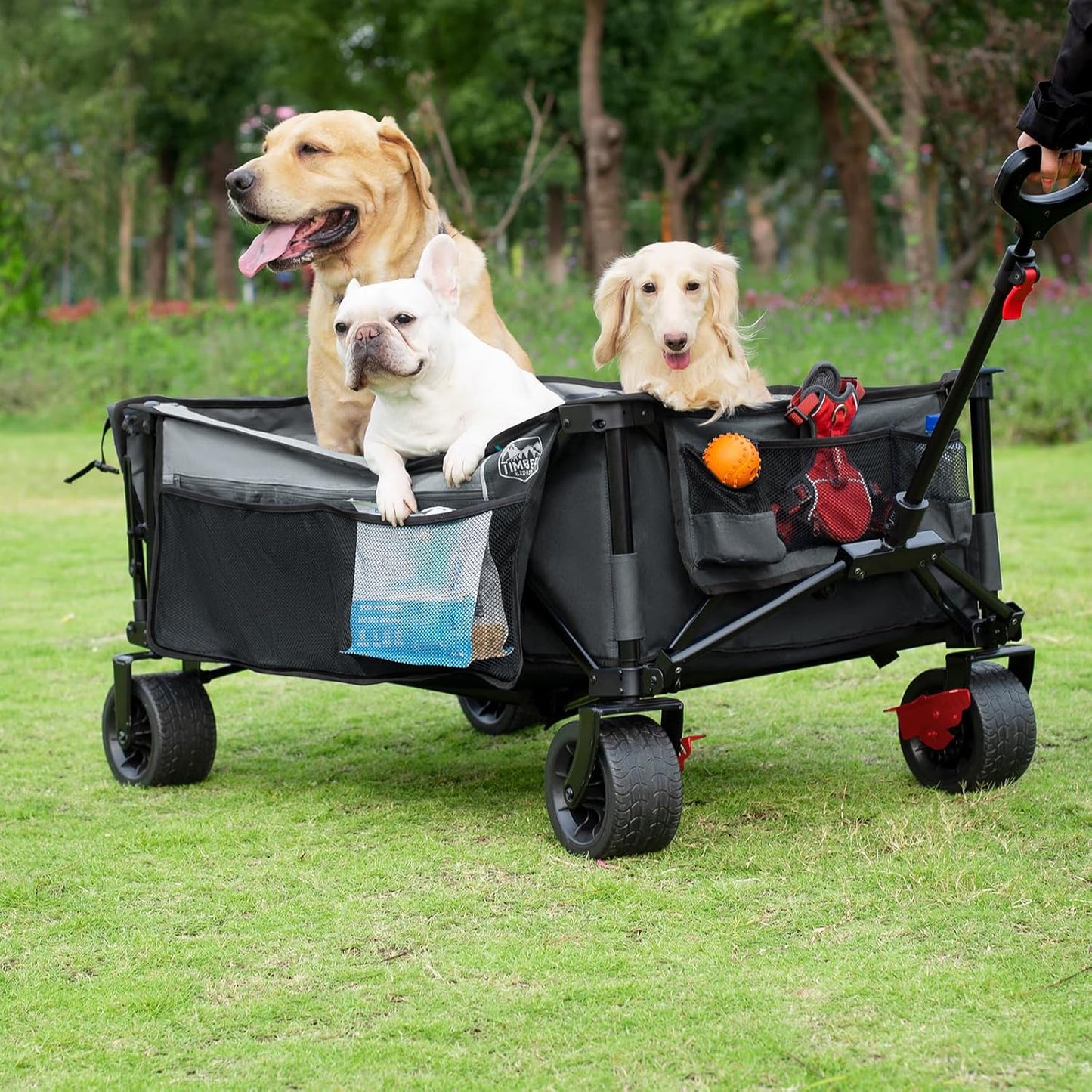 TIMBER RIDGE 600L Beast Wagon 26" W Extra Wide All Terrain Folding w/Big Wheels, Cargo Net & Tailgate, 26" W and 55" L, Capacity and 400lbs Heavy Duty Collapsible Portable Cart, Grey