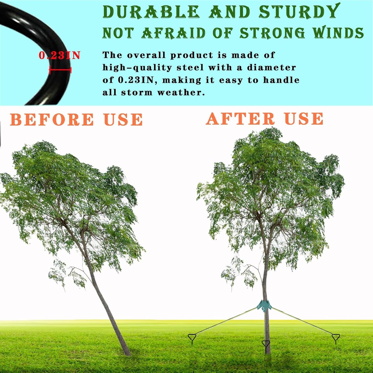 Tree Stake Kits, Tree Stakes and Supports Kits for Hurricane Protection & Bad Weather, Include 3 PCS 15.7" Heavy Duty Spiral Steel Tree Stakes, 3 PCS 15.8" Tree Straps and 3PCS 16.4FT Rope