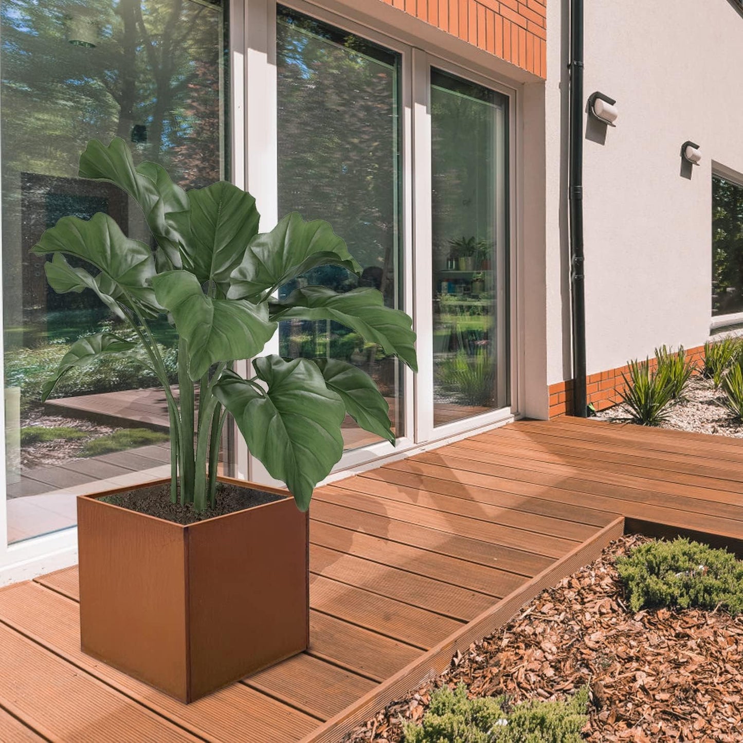 Corten Steel Planter Box Large Outdoor Planter Square Cube Planters Rustic Metal Garden Flower Pot 24 Inch Durable Antique Detached for Commercial Residential Patio Deck and Yard