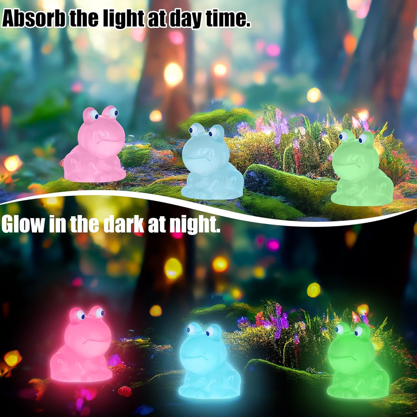 Luminous Mini Resin Frogs - Glow in The Dark Miniature Frog Figurines for Fairy Garden Decoration (7 Colors)