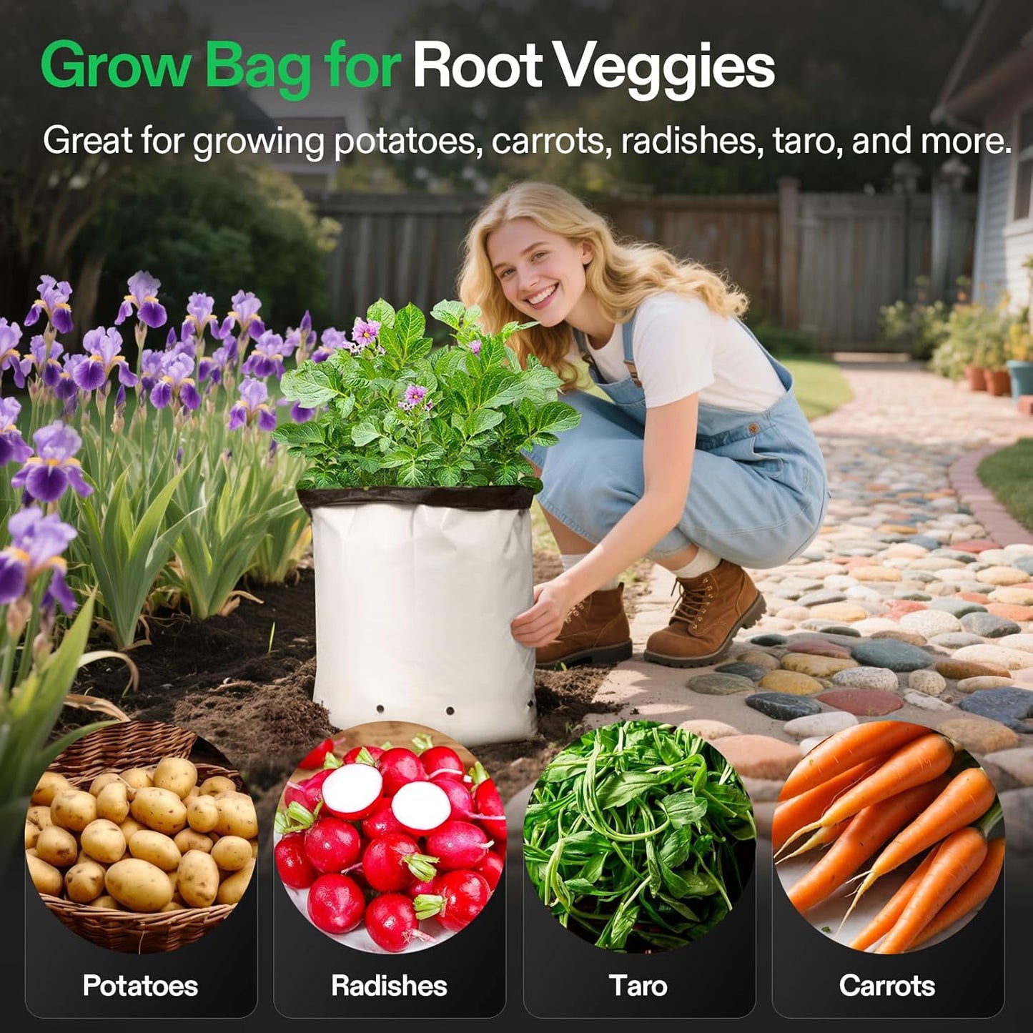 VIVOSUN 50-Pack 5 Gallon Grow Bags for Plants, Black-and-White Thick Plastic Bags for Potting Seedlings, and Rooting