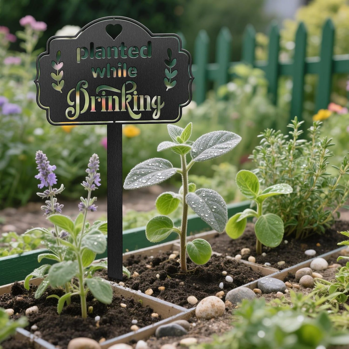 CUTHOLLOW Metal Plant Marker Stake Planted While Drinking for Outdoor Indoor, Waterproof 11.8 inch Cute Garden Plant Labels Sign Tag for Vegetables, Farmhouse Greenhouse Decor - Funny Gardening Gifts