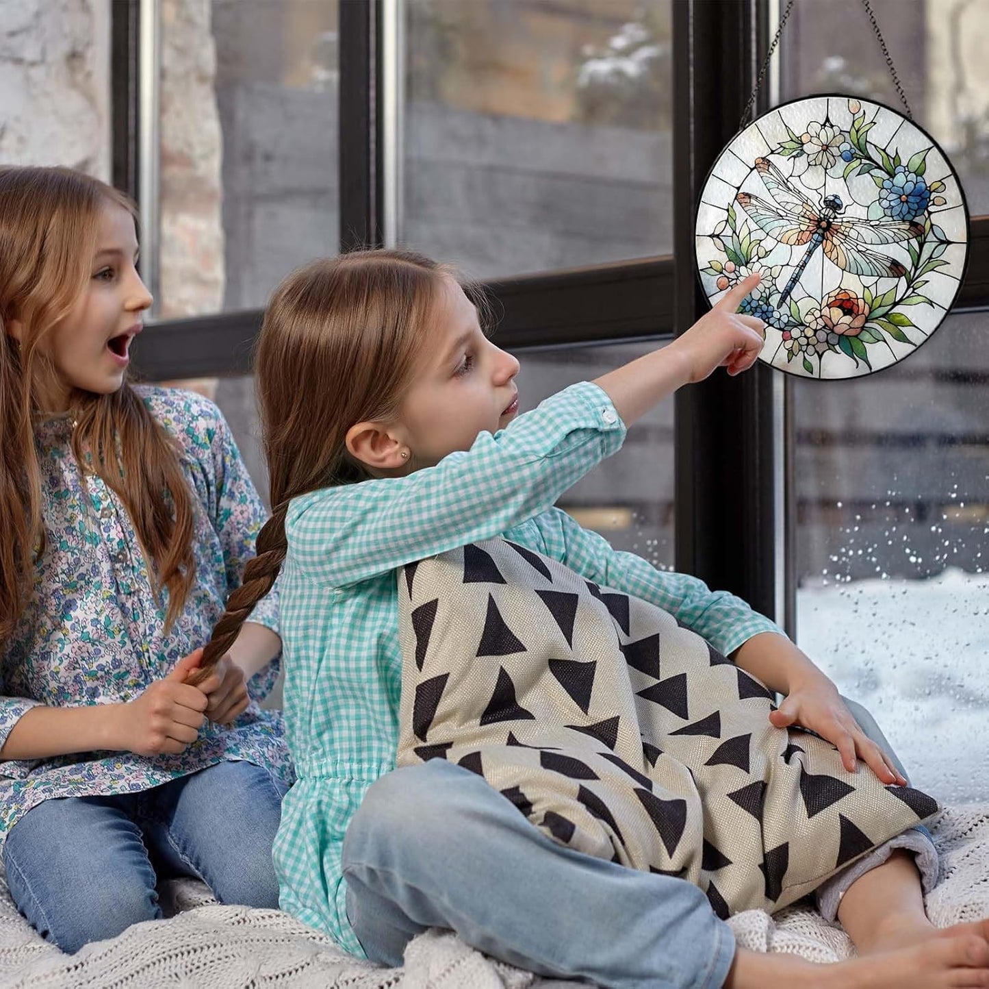 Dragonfly Sun Catcher Dragonfly Gifts for Women Stained Glass Window Hanging Sun Catchers Indoor Window Wall Decor Handmade SunCatcher Decoration for Garden Home Housewarming Gifts（6 * 6 inch）