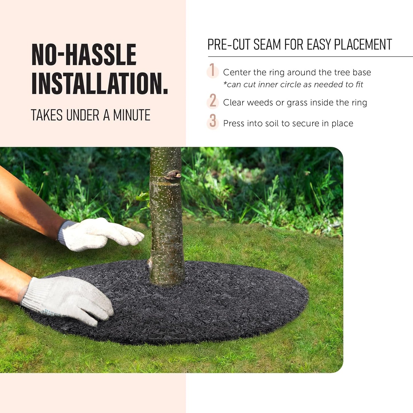 Rubberific 36" Recycled Rubber Mulch Tree Ring Easy Install Looks Like Real Mulch 1 Pack - Black