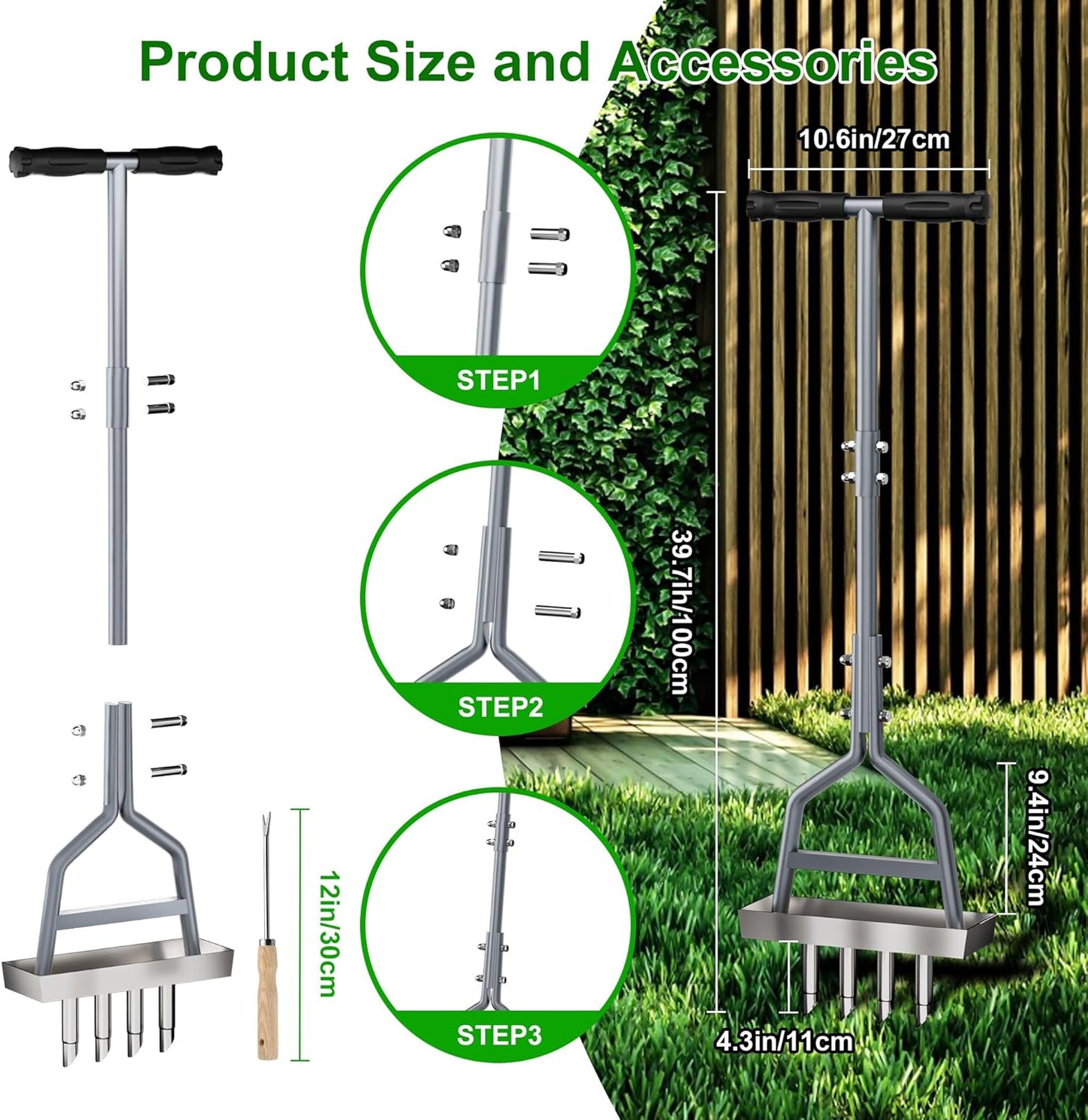 Lawn Coring Aerator, Manual Aerator Lawn Tool, Stainless Steel 4 Core Aerator And Soil Core Storage Tray, Plug Aerator For Garden Tools & Yard tools, For Loosening Soil and Improving Lawn Health