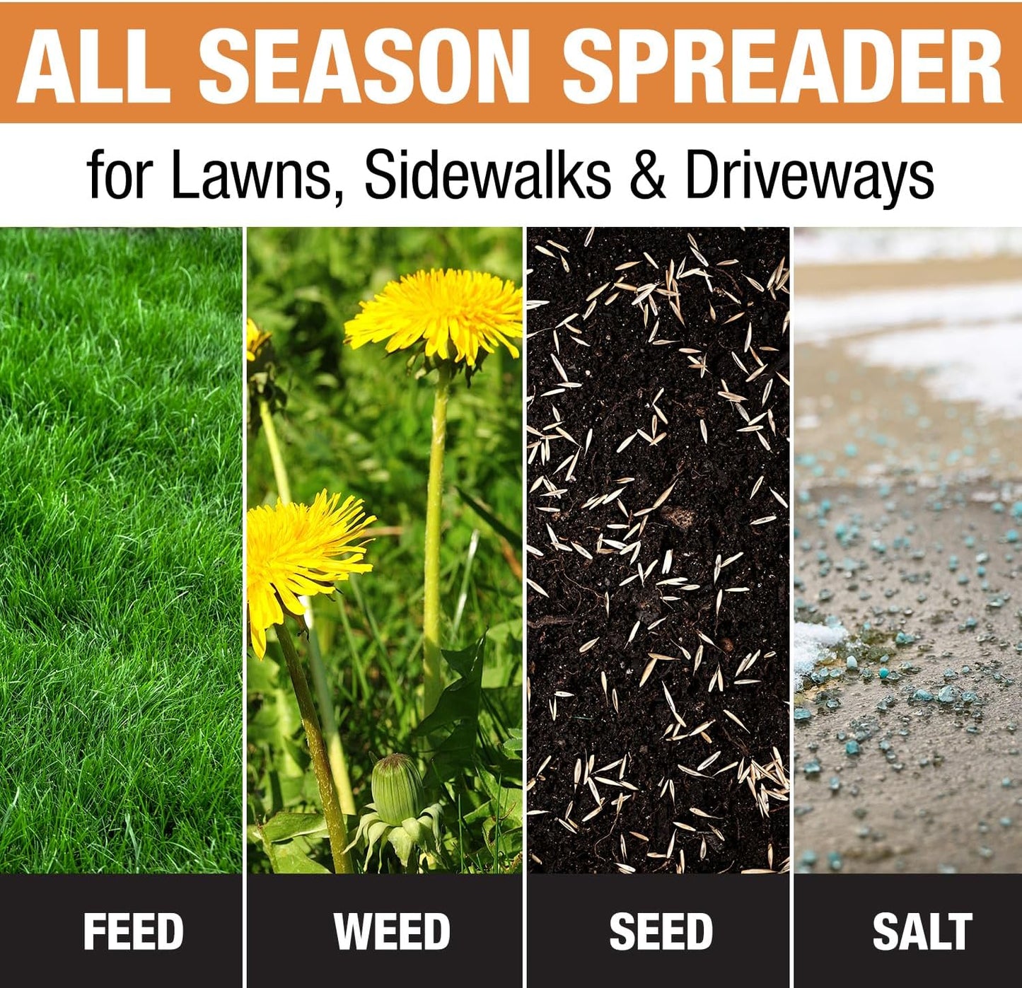 Buyers Products 3039632R Grounds Keeper Commercial All Season Walk Behind Push Spreader, 100lb Capacity, For Seed, Fertilizer, Salt & Snow Melt, Included Grate & Cover With Enclosed Gearbox