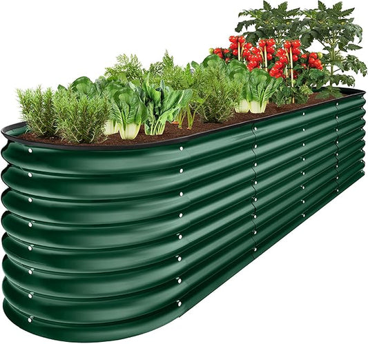 Best Choice Products 8x2x2ft Metal Raised Garden Bed, Oval Outdoor Deep Root Planter Box for Vegetables, Herbs w/ 4 Support Bars, 215 Gal Capacity - Dark Green