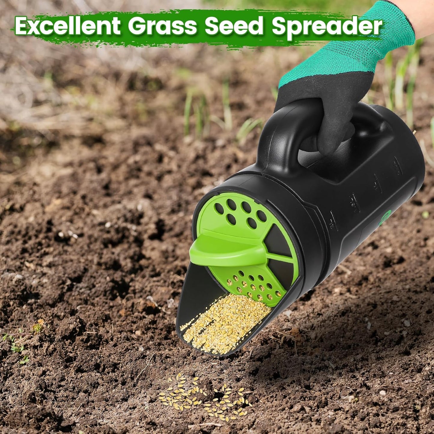 Hand Spreader Shaker, Multiple Adjustable Opening Sizes for All Purpose for Grass Seed, Fertilizer & Earth Food, Snow Salt, Ice and Snow Melt - Up to 80 Oz