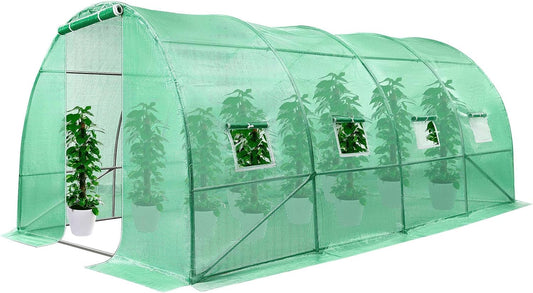 VIVOSUN 13x10x7 Ft. Large Walk in Greenhouse, Greenhouse Tunnel, Garden Plant Hot House with Green PE Cover, Roll-up Zipper Door and Window for Outdoor