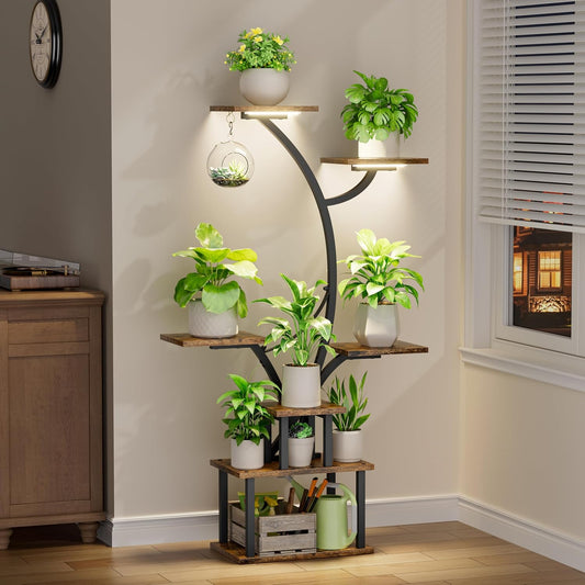 Plant Stand Indoor with Grow Light, 47" Corner Plant Stands for Indoor Plants Multiple, 7 Tiered Metal Plant Shelf Indoor Display Rack Holder, Flower Stand for Living Room, Balcony, Garden, Patio