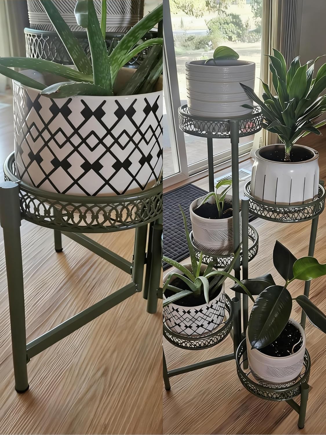 5-Tier Metal Plant Stand Indoor Outdoor, Corner Tall Plant Shelf for Multiple Plants, Foldable Plant Stand, Heavy Duty Flower Stand Holder for House Living Room Balcony Garden Patio -GreenFlower