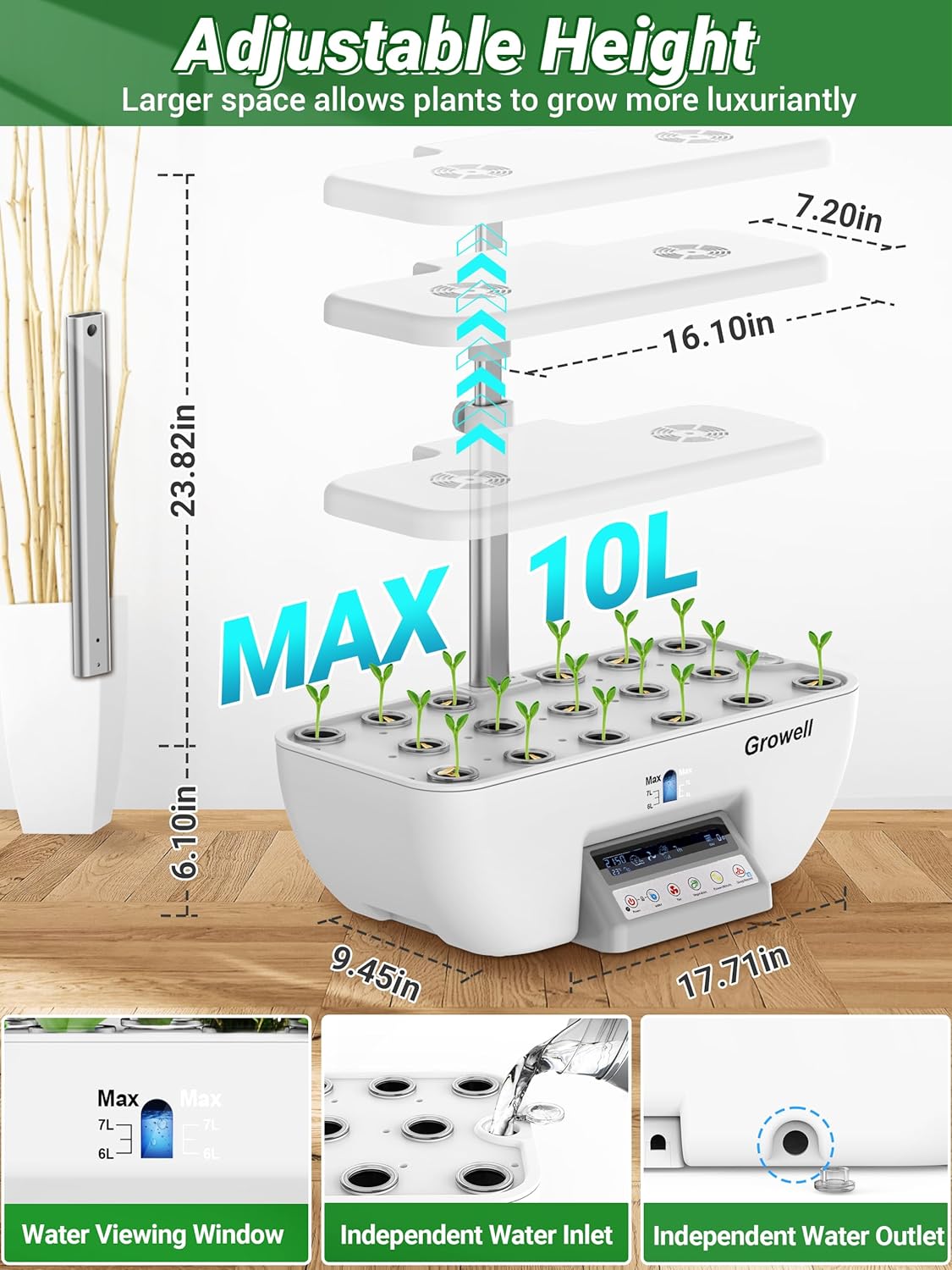 Hydroponics Growing System Kit, 17 Pods Herb Garden with 102 28W Full-Spectrum Grow Lights & 2 Fans, Indoor Garden with Water Pump, 10L Water Tank, Auto Timer, Height Adjustable (White & Grey)