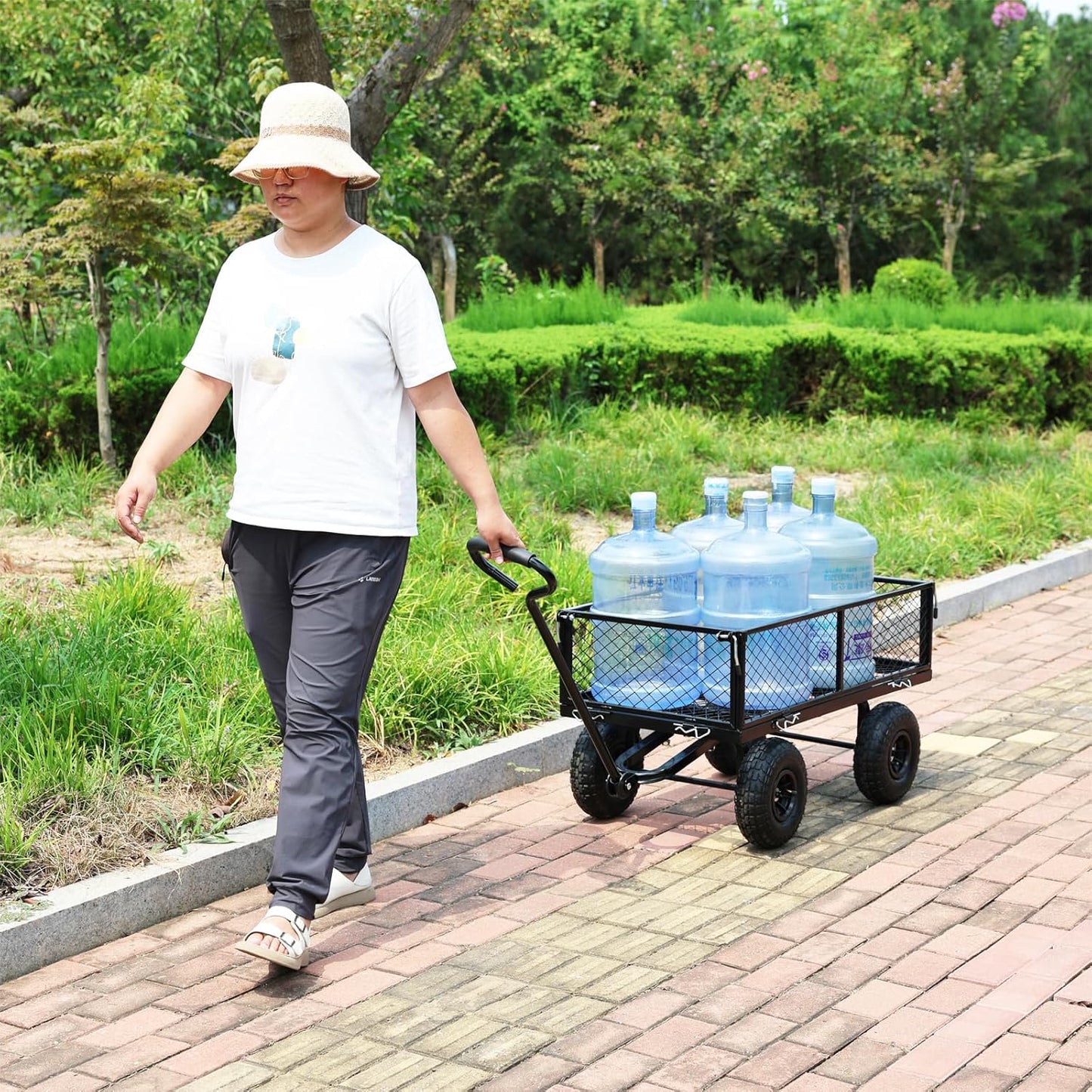Wagon With Removable Sides for Farms, Warehouses - Garden Dump Cart With Air Wheels (Black) - Essential for Your Dream Garden
