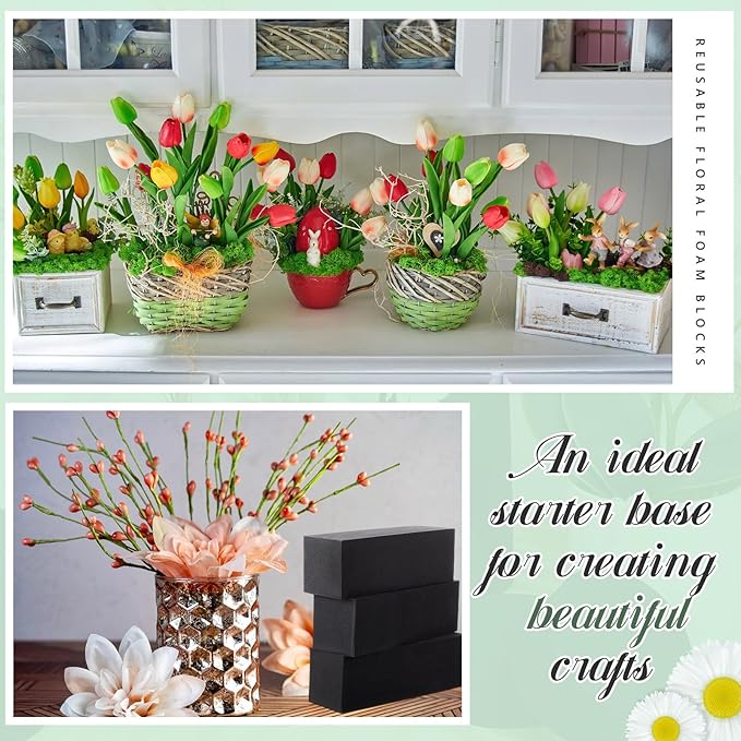 Lallisa 8 Pcs Reusable Floral Foam Blocks 9 x 3 x 3 Water Weather Resistant Dry Floral Foam for Artificial Flower Arrangements Outdoor Flower Boxes Outside Hanging Planters Wedding Home Decor (Black)