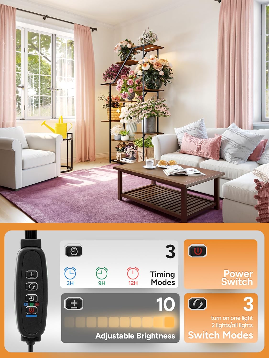 Lighted Plant Stand with Grow Lights – Multi Tier Metal Shelf Rack for Indoor Succulent Flower Tree or Herb Display